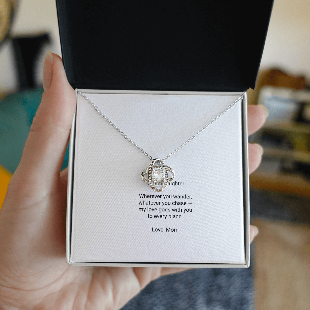 To My Daughter Necklace - Love Knot Pendant with Message Card, Christmas Gift for Daughter from Mom