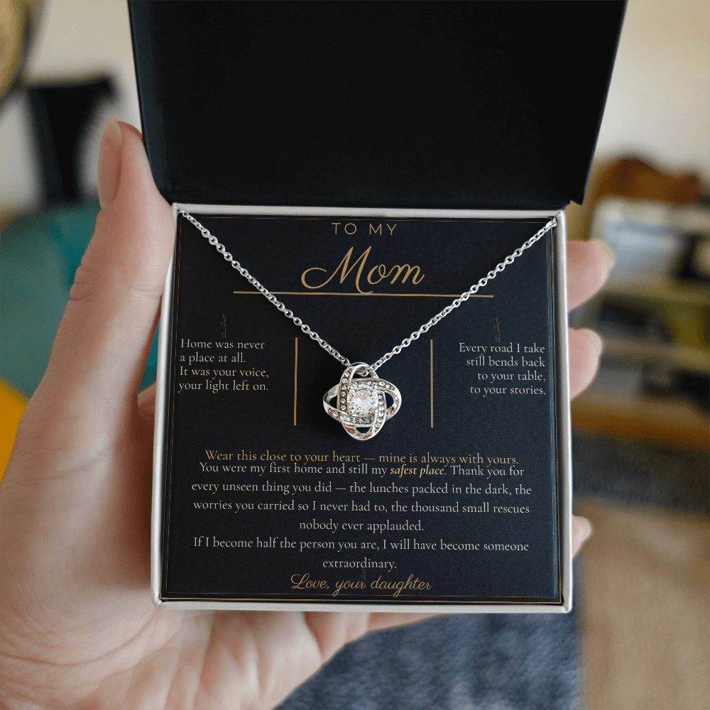 To My Mom Necklace - Love Knot Pendant with Message Card, Christmas Gift for Mom from Daughter