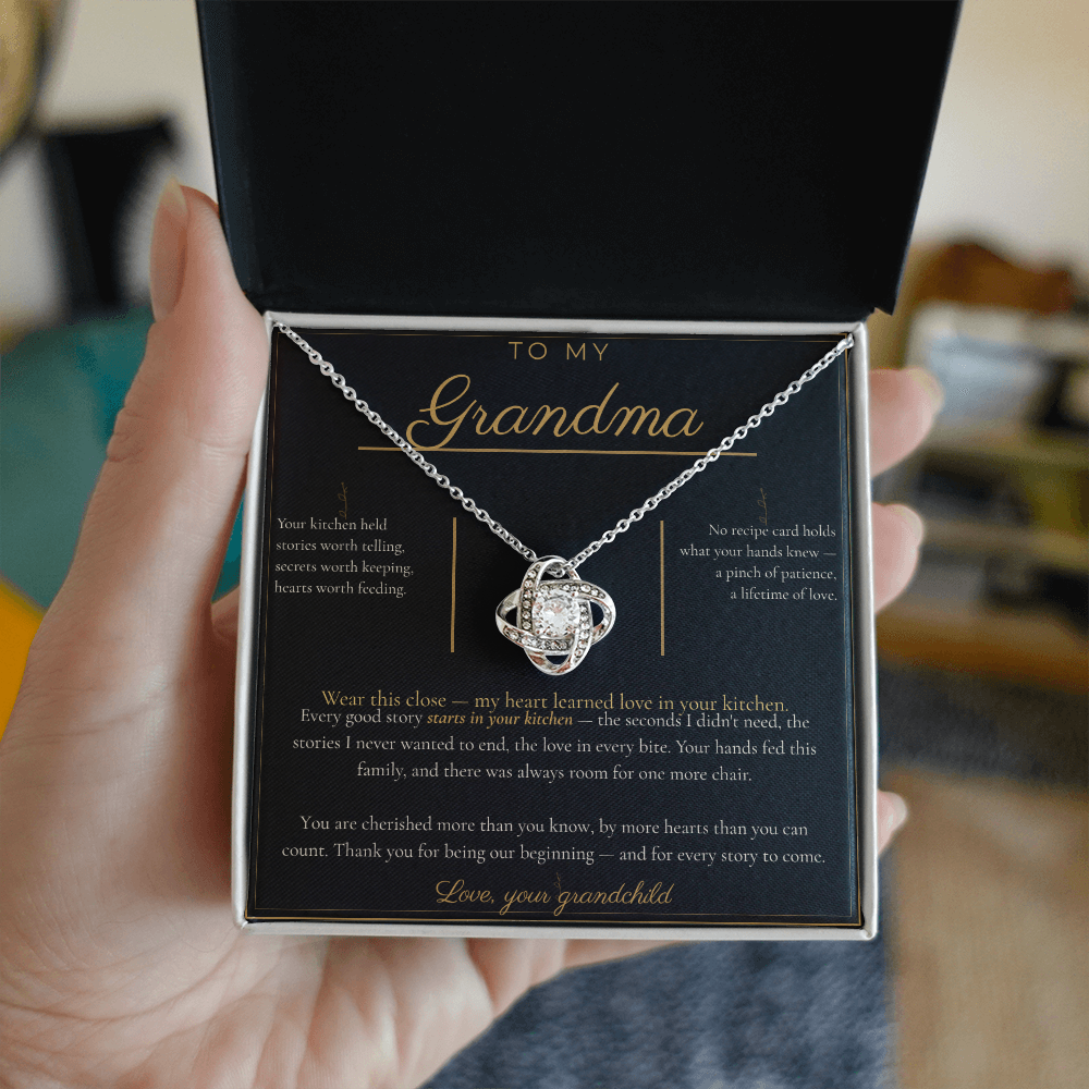 To My Grandma Necklace - Love Knot Pendant with Message Card, Funny Christmas Gift for Grandma from Grandkids