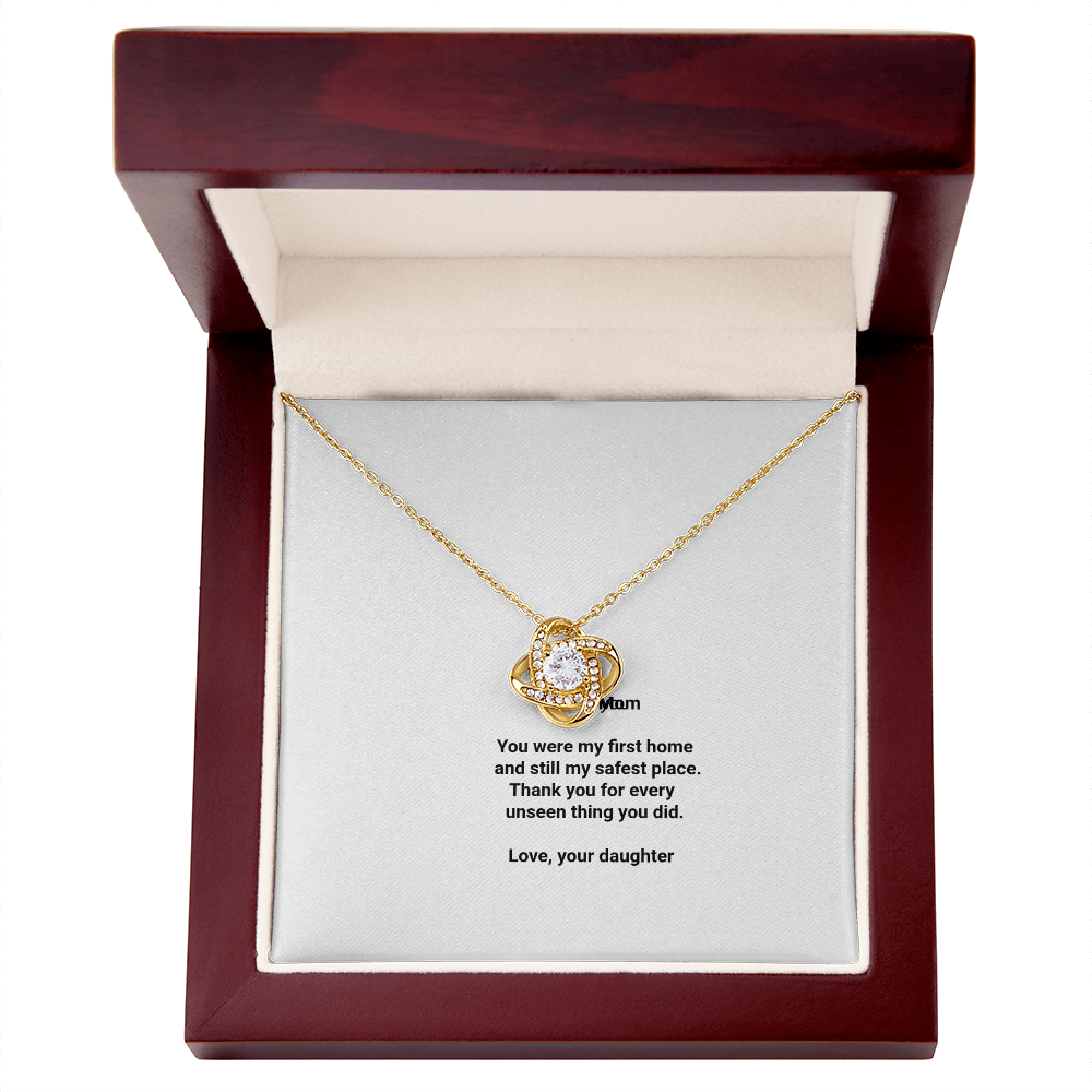 To My Mom Necklace - Love Knot Pendant with Message Card, Christmas Gift for Mom from Daughter