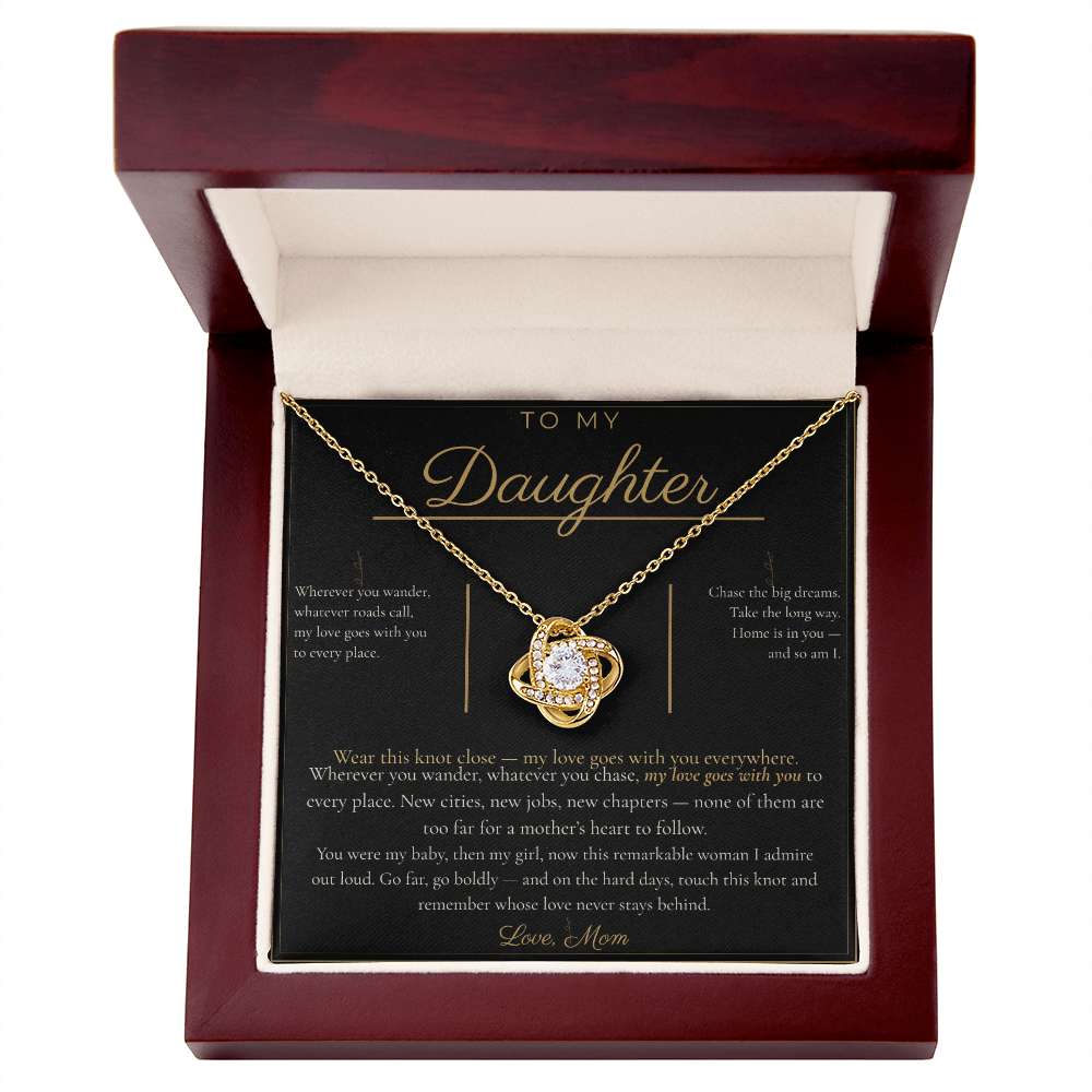 To My Daughter Necklace - Love Knot Pendant with Message Card, Christmas Gift for Daughter from Mom