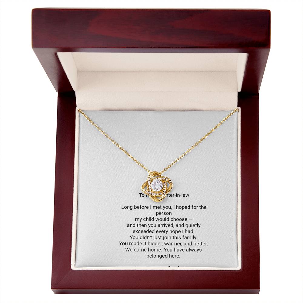 To My Daughter-in-Law Necklace - Love Knot Pendant with Message Card, Welcome to the Family Christmas Gift