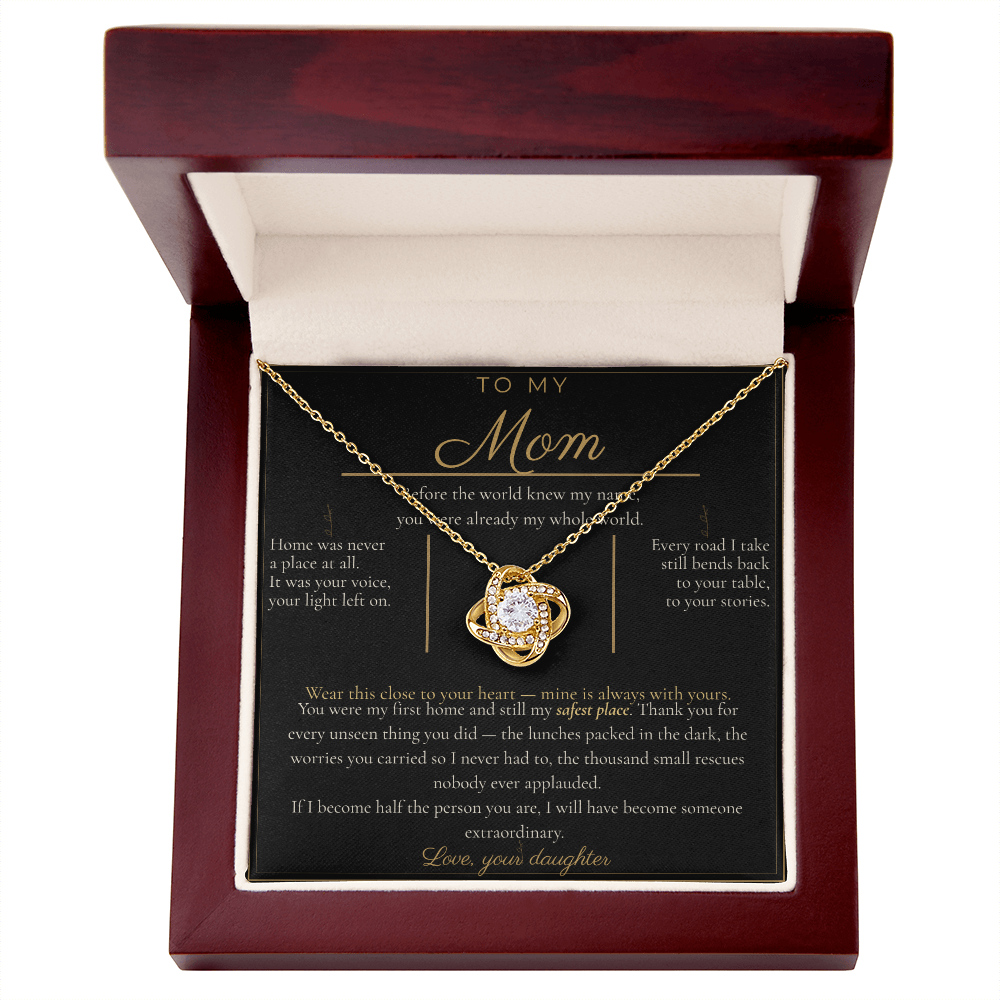To My Mom Necklace - Love Knot Pendant with Message Card, Christmas Gift for Mom from Daughter