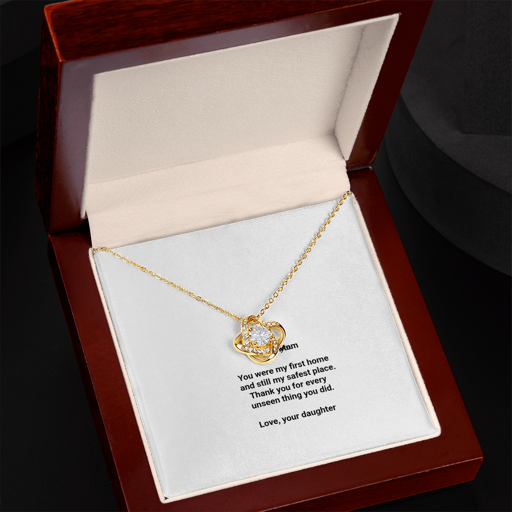 To My Mom Necklace - Love Knot Pendant with Message Card, Christmas Gift for Mom from Daughter
