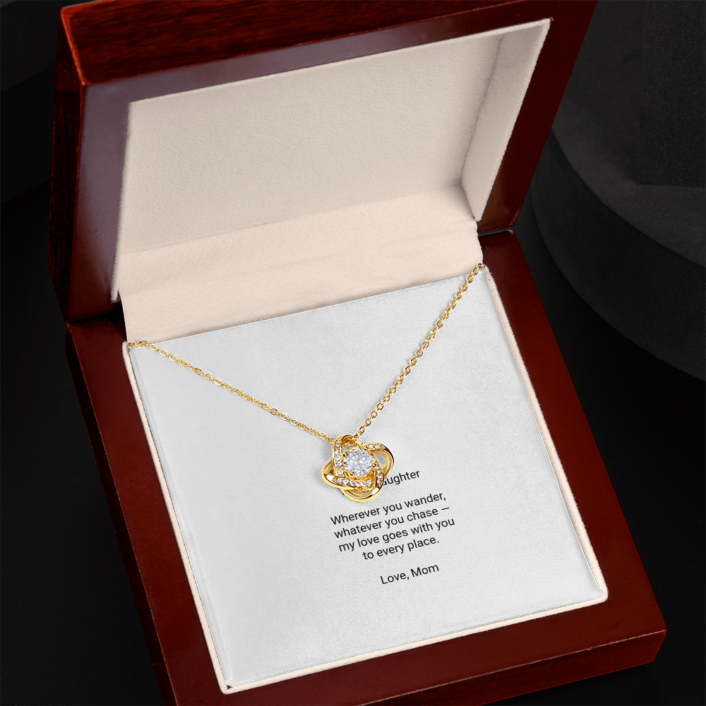 To My Daughter Necklace - Love Knot Pendant with Message Card, Christmas Gift for Daughter from Mom