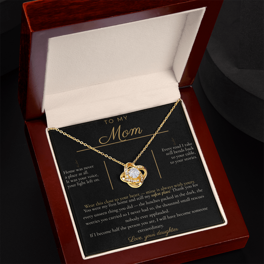 To My Mom Necklace - Love Knot Pendant with Message Card, Christmas Gift for Mom from Daughter