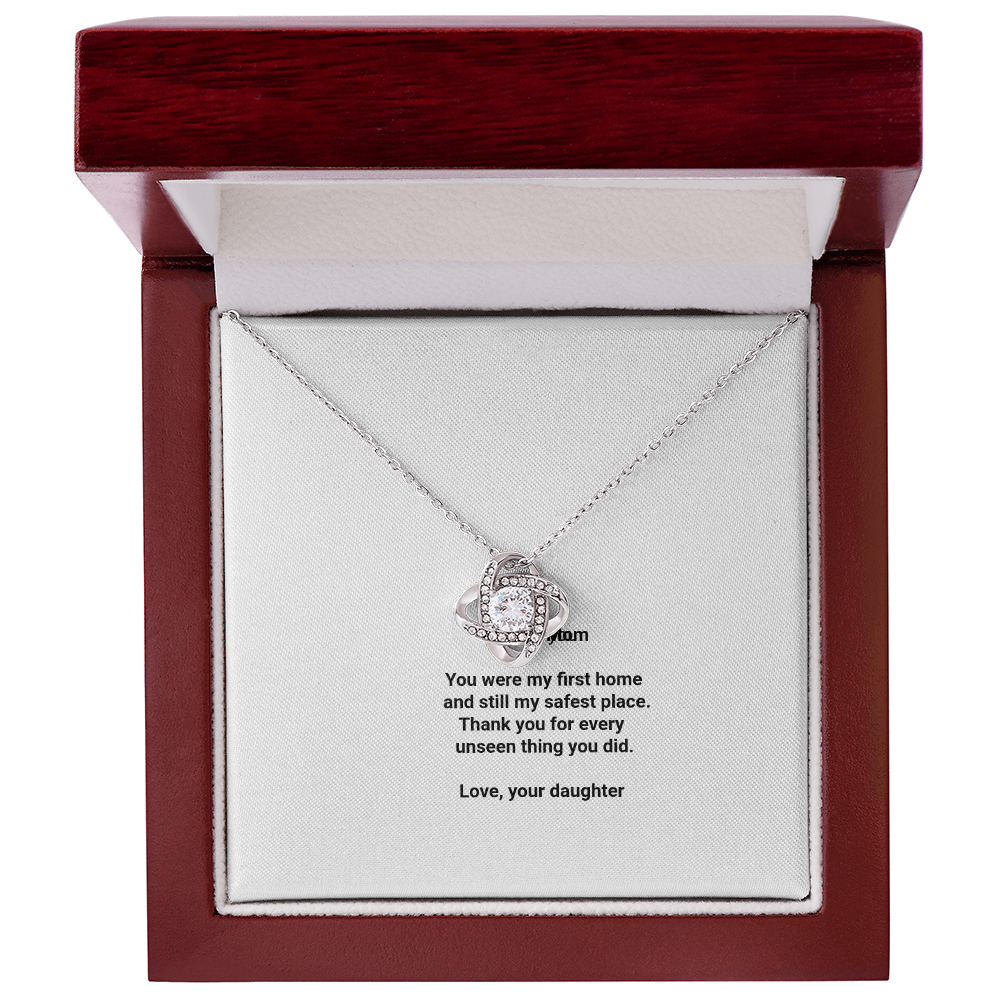 To My Mom Necklace - Love Knot Pendant with Message Card, Christmas Gift for Mom from Daughter