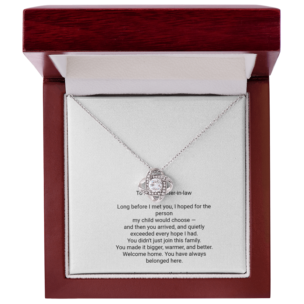 To My Daughter-in-Law Necklace - Love Knot Pendant with Message Card, Welcome to the Family Christmas Gift