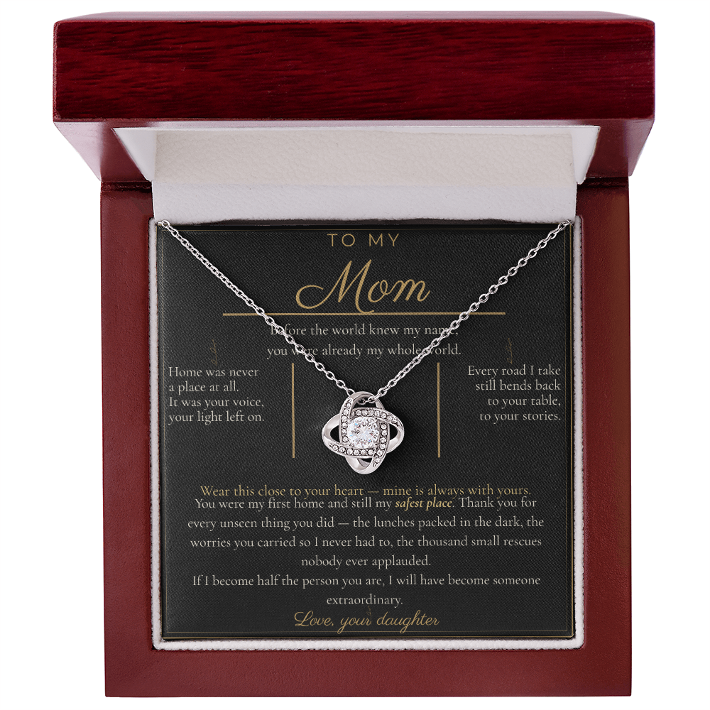 To My Mom Necklace - Love Knot Pendant with Message Card, Christmas Gift for Mom from Daughter
