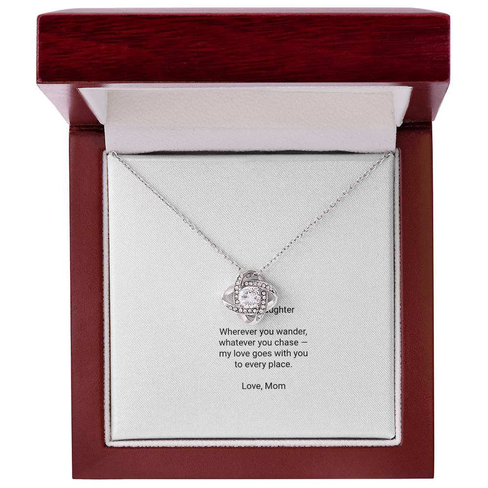 To My Daughter Necklace - Love Knot Pendant with Message Card, Christmas Gift for Daughter from Mom