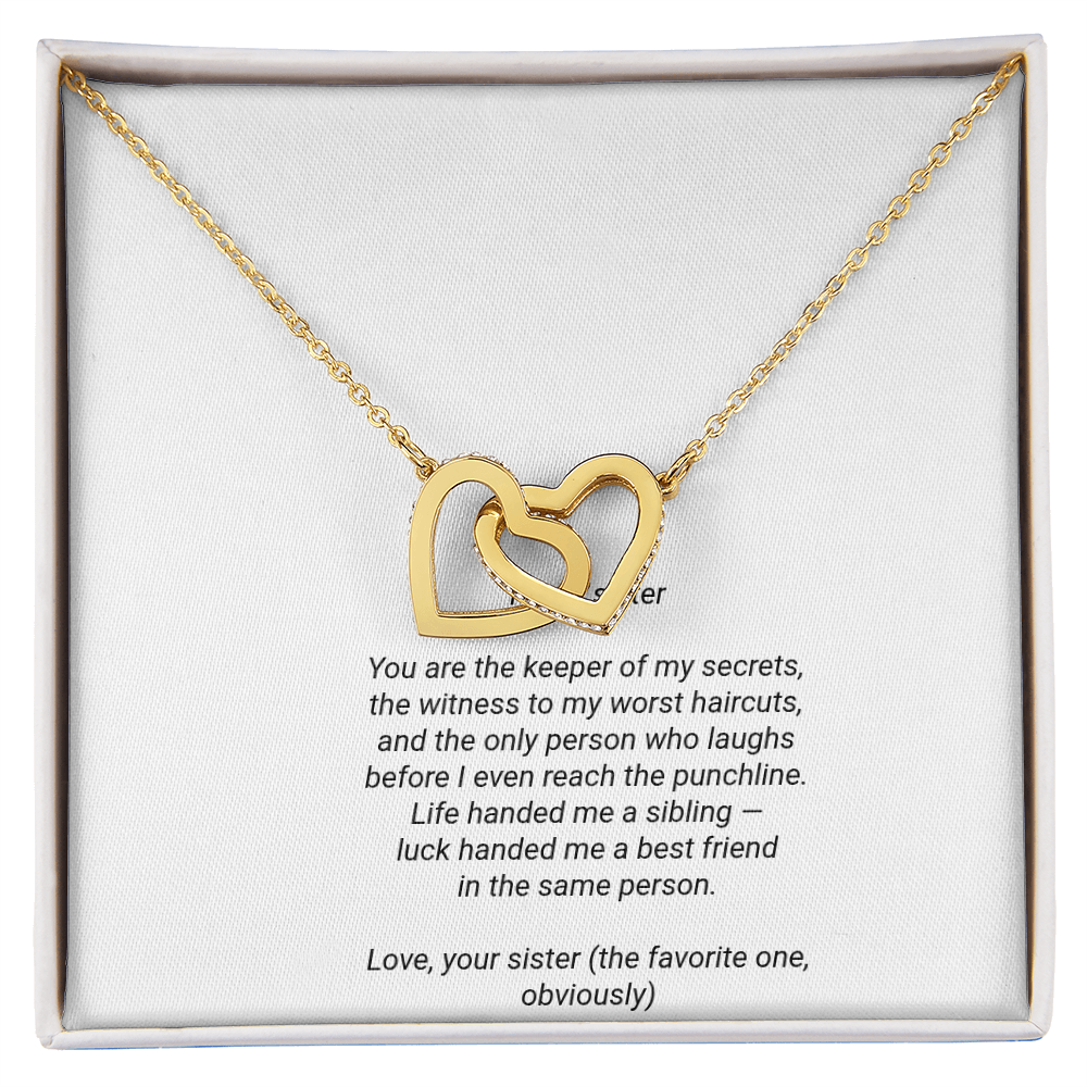To My Sister Necklace - Interlocking Hearts Pendant with Message Card, Funny Christmas Gift for Sister