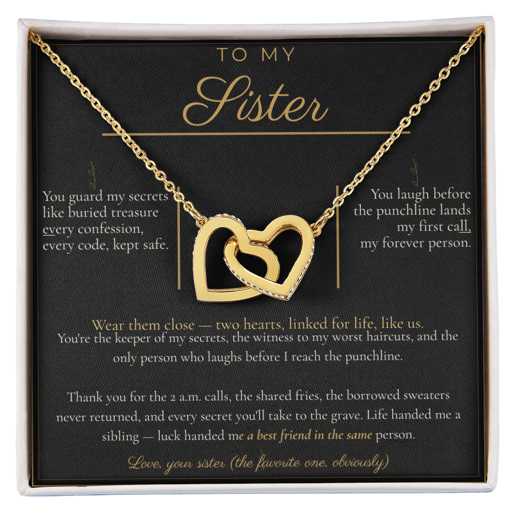 To My Sister Necklace - Interlocking Hearts Pendant with Message Card, Funny Christmas Gift for Sister