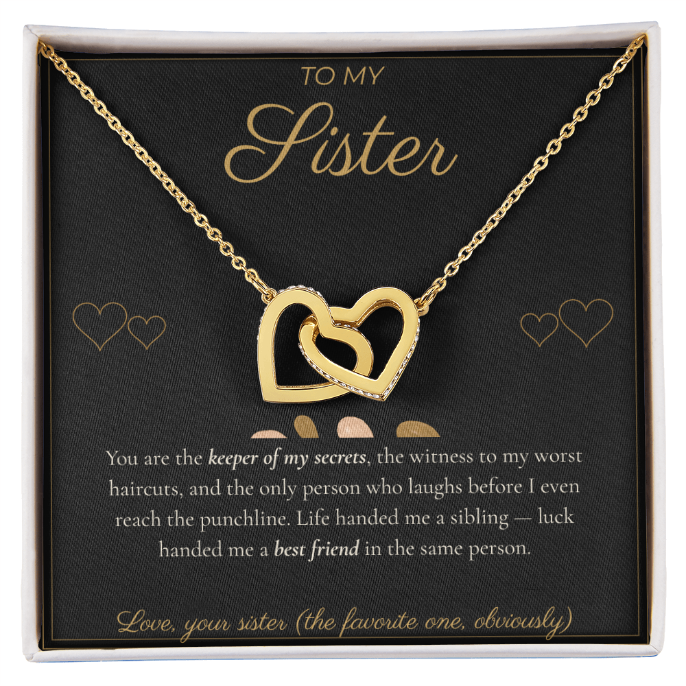 To My Sister Necklace - Interlocking Hearts Pendant with Message Card, Funny Christmas Gift for Sister