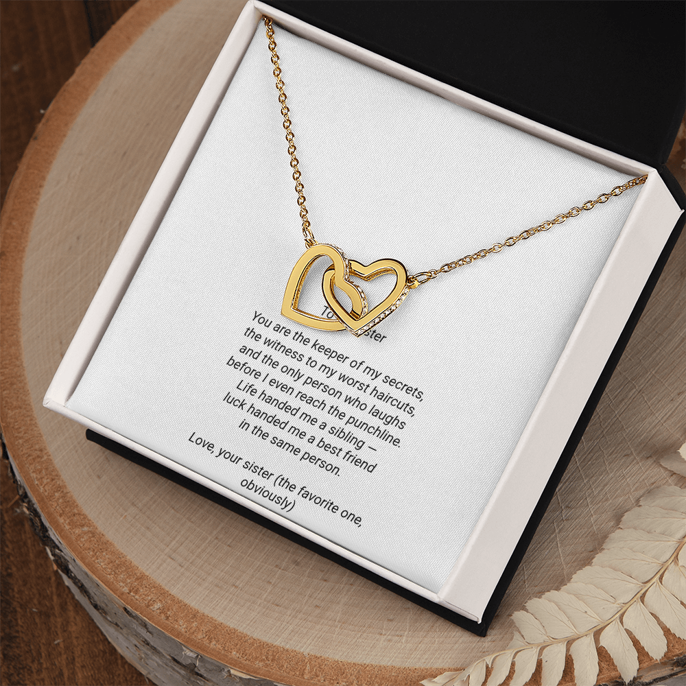 To My Sister Necklace - Interlocking Hearts Pendant with Message Card, Funny Christmas Gift for Sister