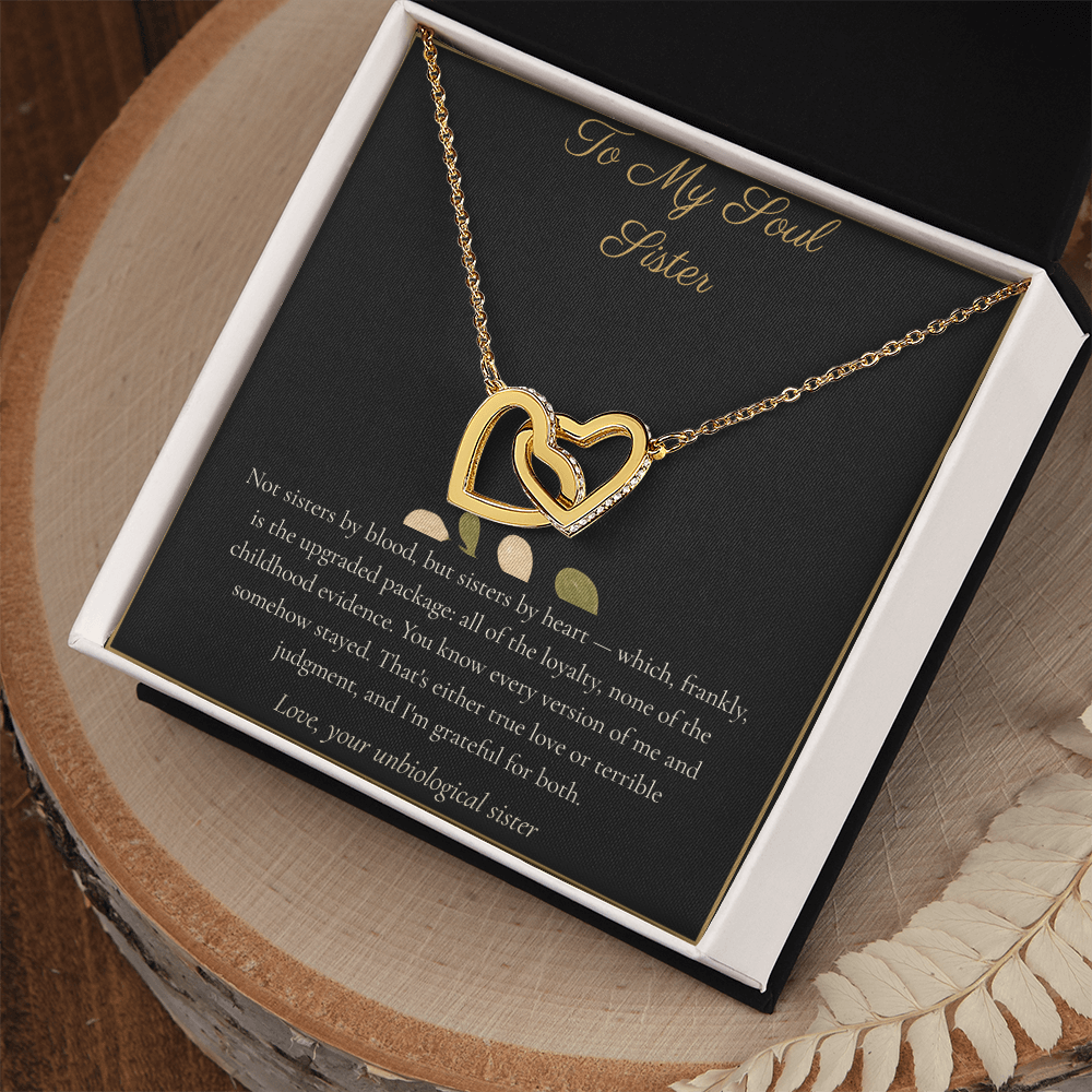 To My Soul Sister Necklace - Interlocking Hearts Pendant with Message Card, Funny Christmas Gift for Sister