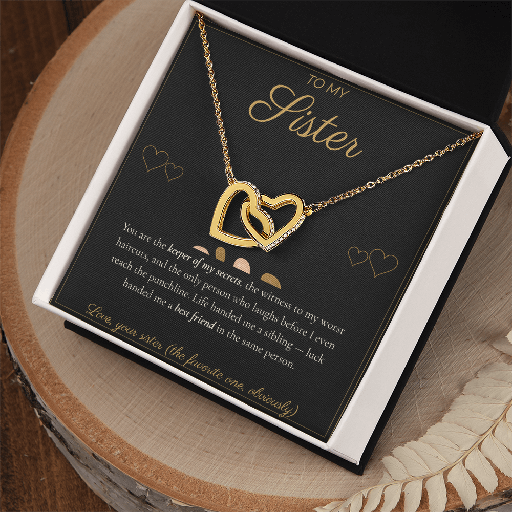 To My Sister Necklace - Interlocking Hearts Pendant with Message Card, Funny Christmas Gift for Sister
