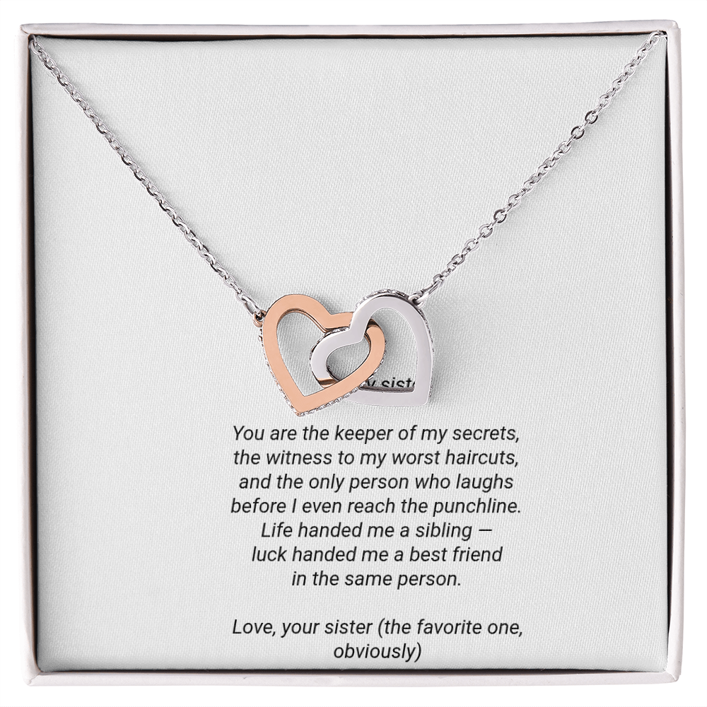 To My Sister Necklace - Interlocking Hearts Pendant with Message Card, Funny Christmas Gift for Sister
