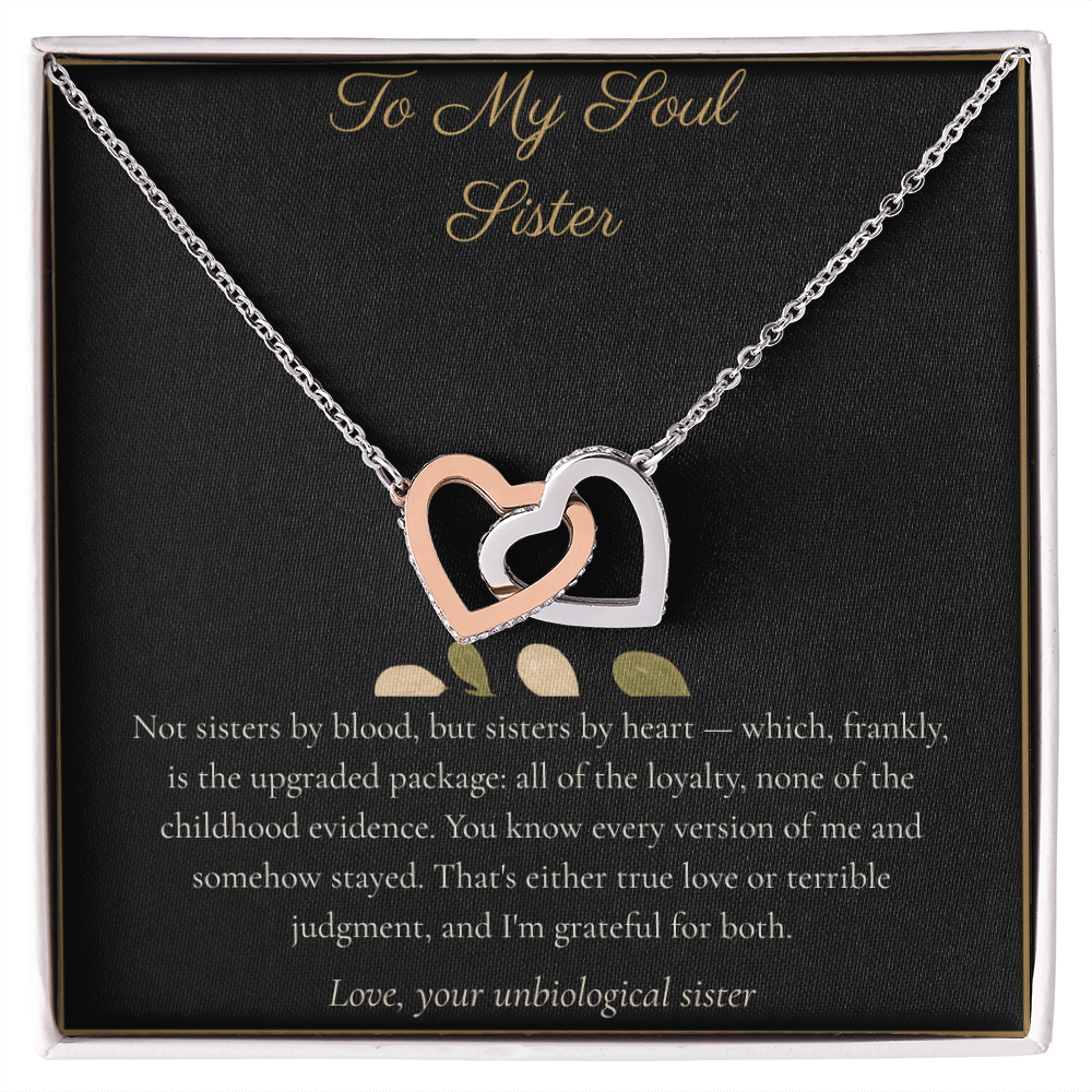 To My Soul Sister Necklace - Interlocking Hearts Pendant with Message Card, Funny Christmas Gift for Sister
