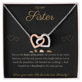 To My Sister Necklace - Interlocking Hearts Pendant with Message Card, Funny Christmas Gift for Sister