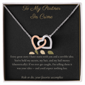 To My Partner In Crime Necklace - Interlocking Hearts Pendant with Message Card, Funny Christmas Gift for Best Friend