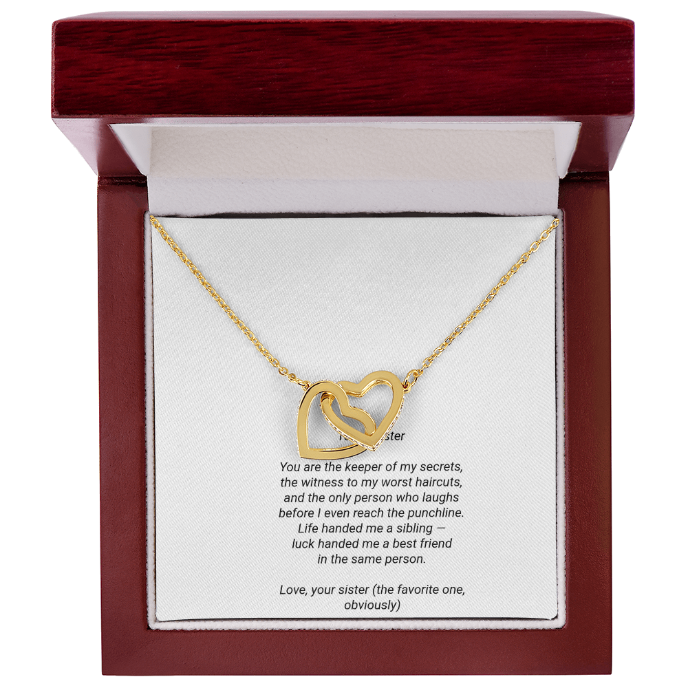 To My Sister Necklace - Interlocking Hearts Pendant with Message Card, Funny Christmas Gift for Sister