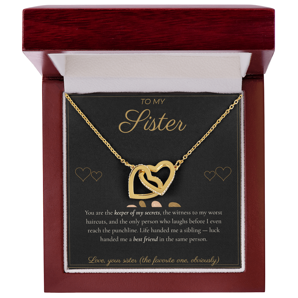 To My Sister Necklace - Interlocking Hearts Pendant with Message Card, Funny Christmas Gift for Sister