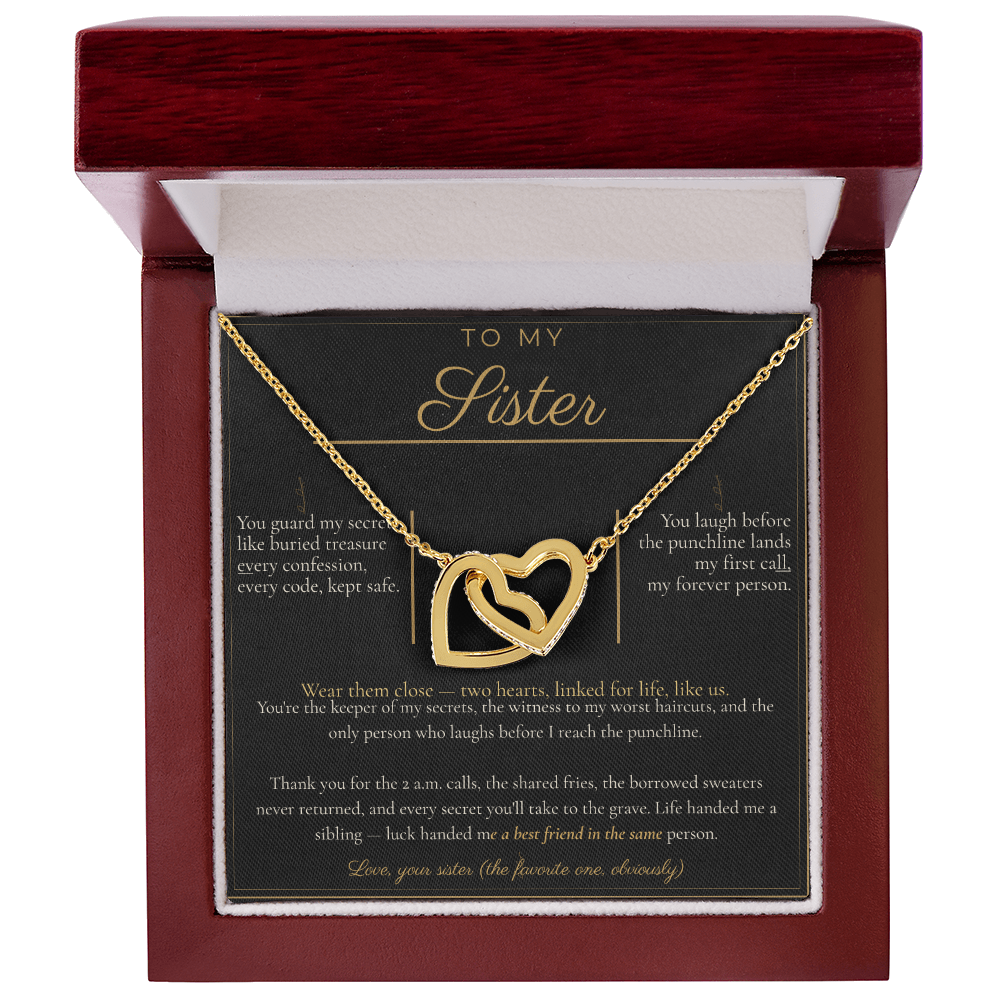To My Sister Necklace - Interlocking Hearts Pendant with Message Card, Funny Christmas Gift for Sister
