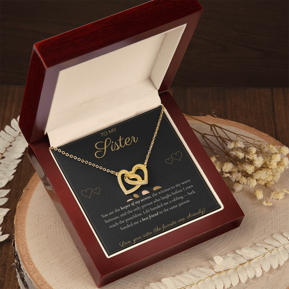 To My Sister Necklace - Interlocking Hearts Pendant with Message Card, Funny Christmas Gift for Sister