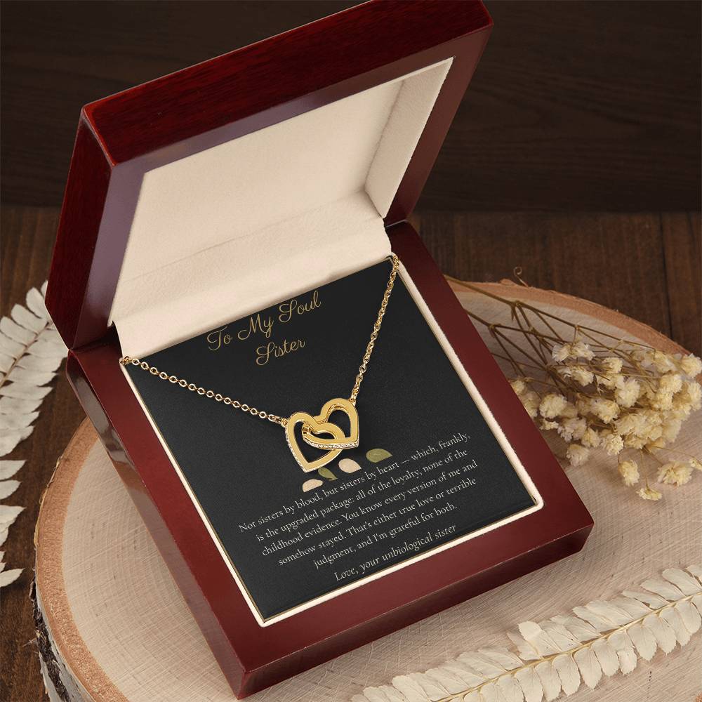To My Soul Sister Necklace - Interlocking Hearts Pendant with Message Card, Funny Christmas Gift for Sister