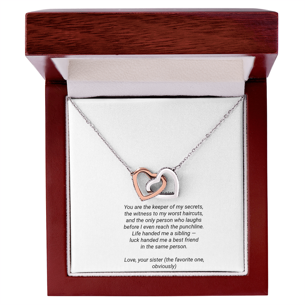 To My Sister Necklace - Interlocking Hearts Pendant with Message Card, Funny Christmas Gift for Sister
