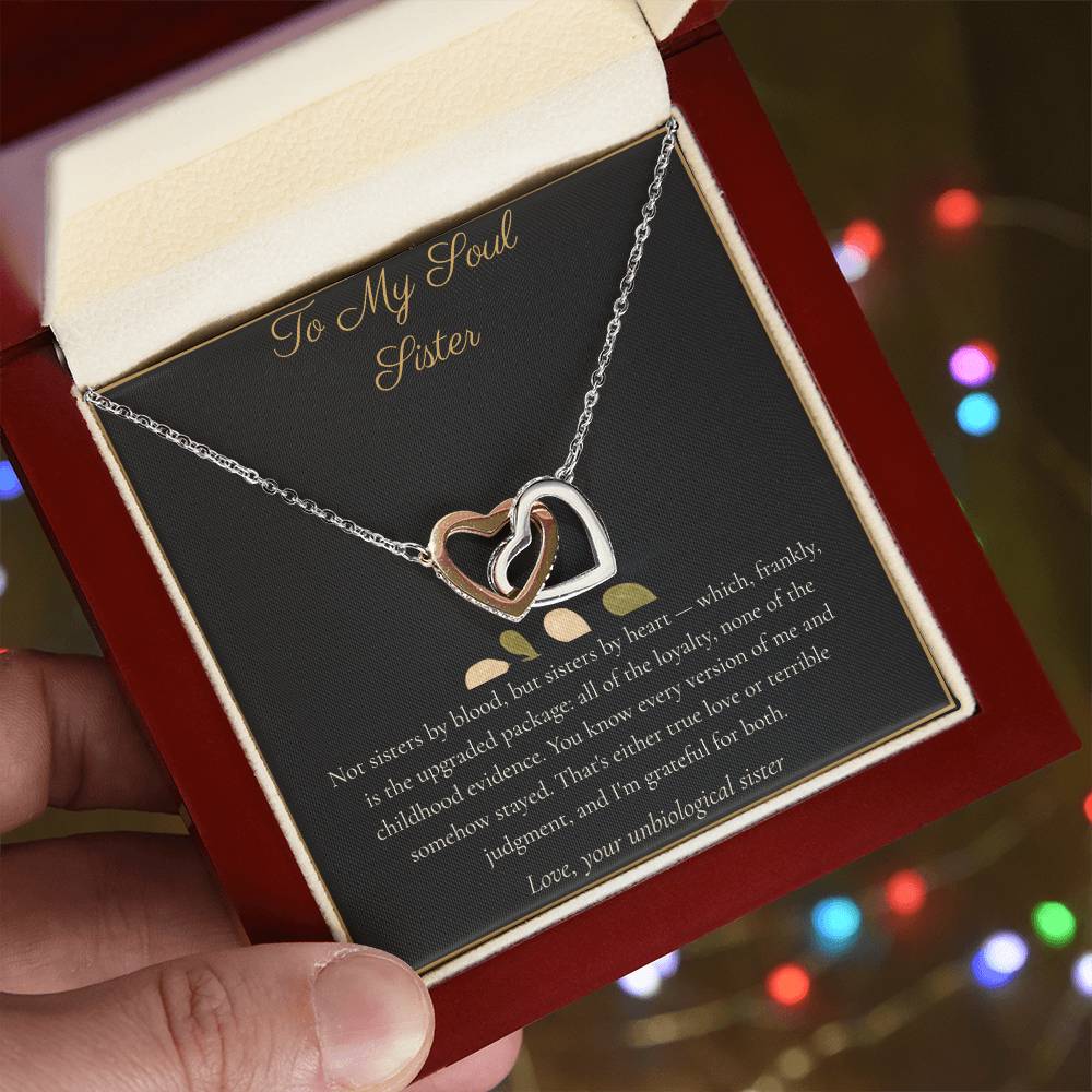 To My Soul Sister Necklace - Interlocking Hearts Pendant with Message Card, Funny Christmas Gift for Sister