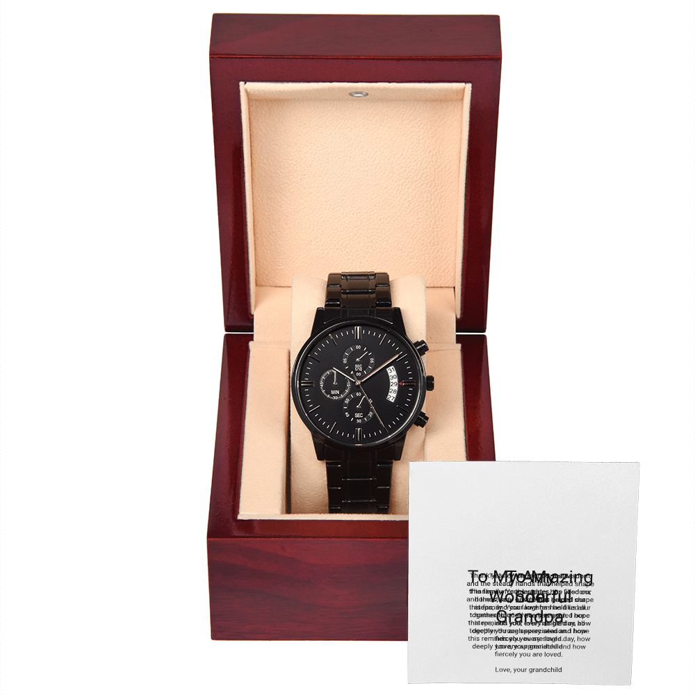 To My Grandpa — Black Chronograph Watch with Message Card, Christmas Gift for Grandpa