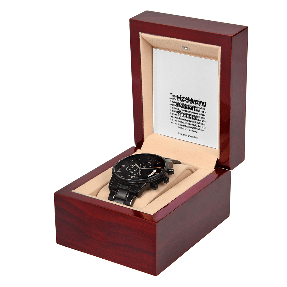To My Grandpa — Black Chronograph Watch with Message Card, Christmas Gift for Grandpa