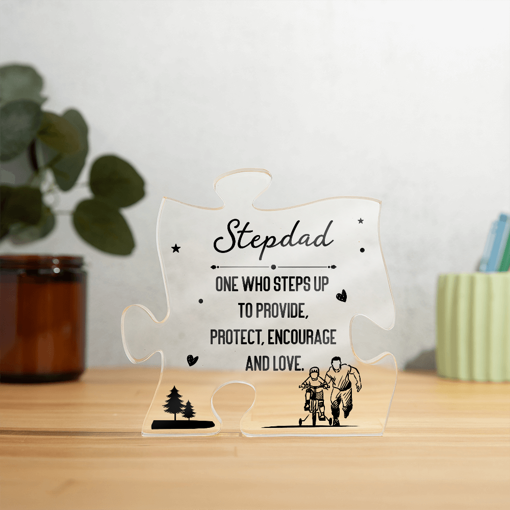 To My Stepdad Acrylic Puzzle Plaque - One Who Steps Up, Father's Day Gift for Stepdad