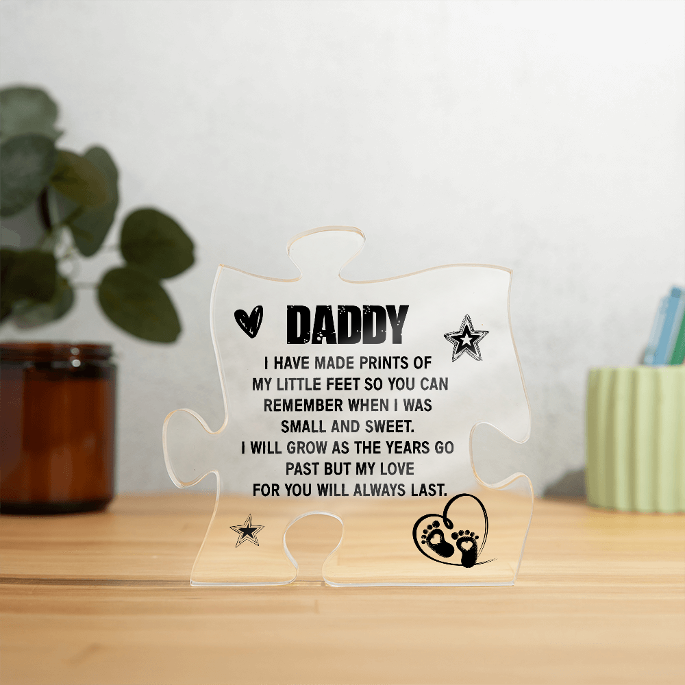 To My Daddy Acrylic Puzzle Plaque - Little Feet Prints, Father's Day Gift for Dad