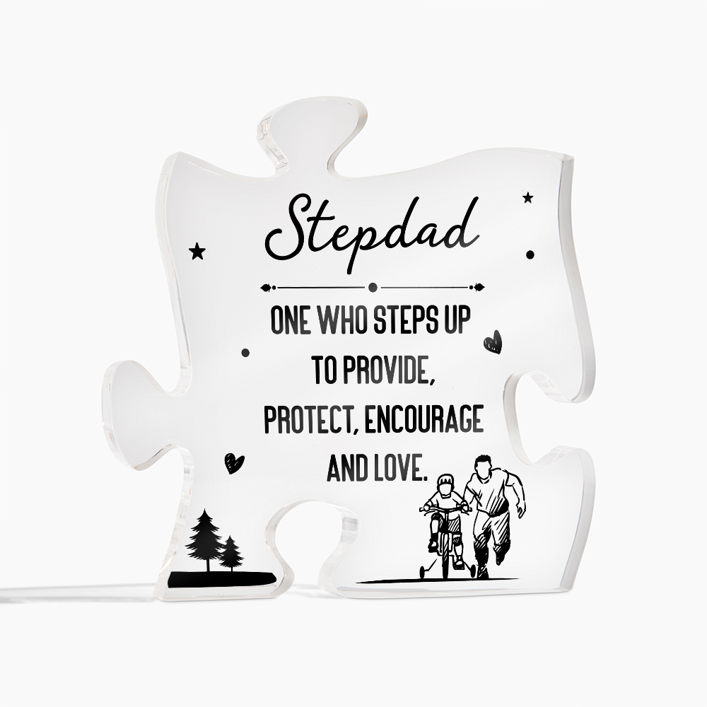 To My Stepdad Acrylic Puzzle Plaque - One Who Steps Up, Father's Day Gift for Stepdad