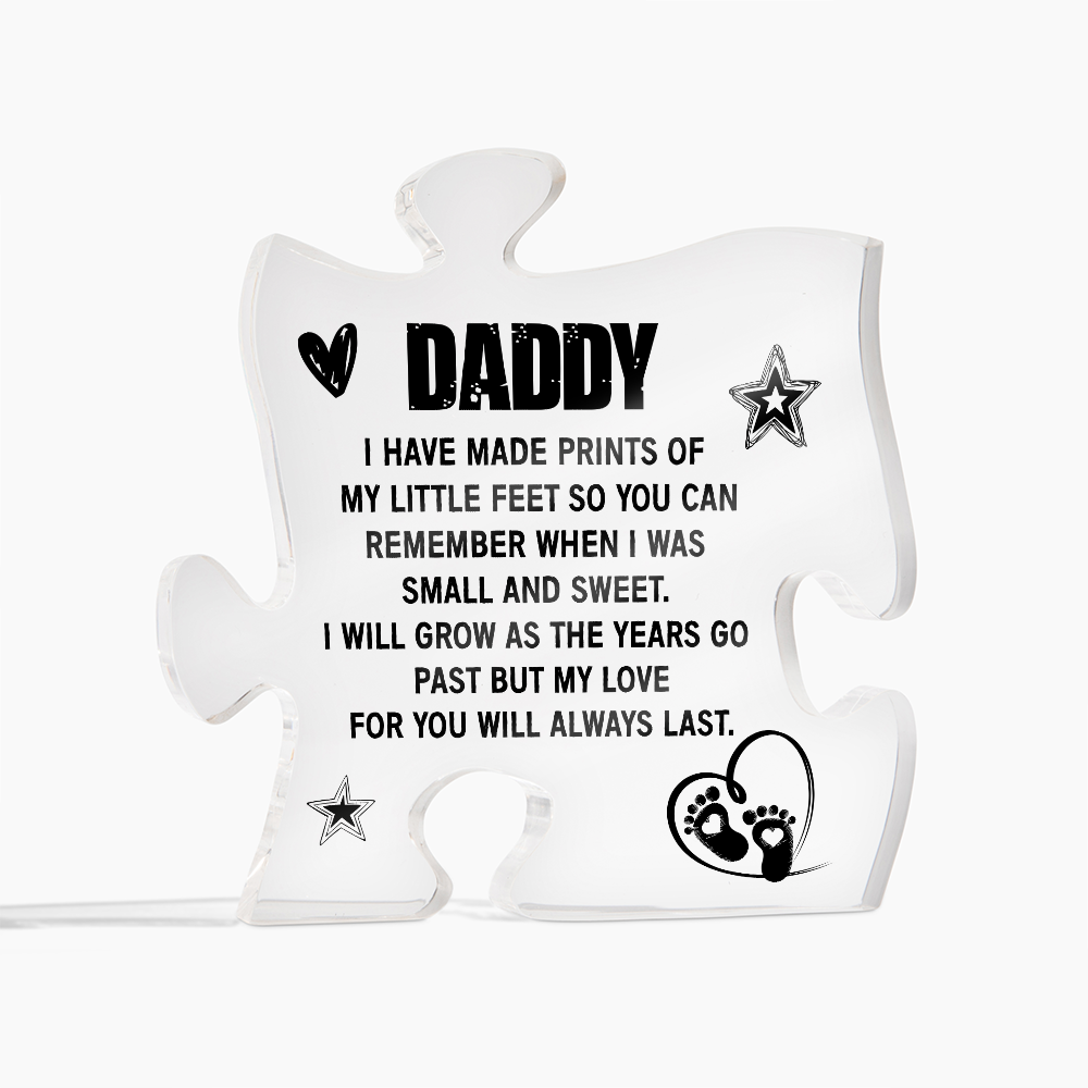 To My Daddy Acrylic Puzzle Plaque - Little Feet Prints, Father's Day Gift for Dad