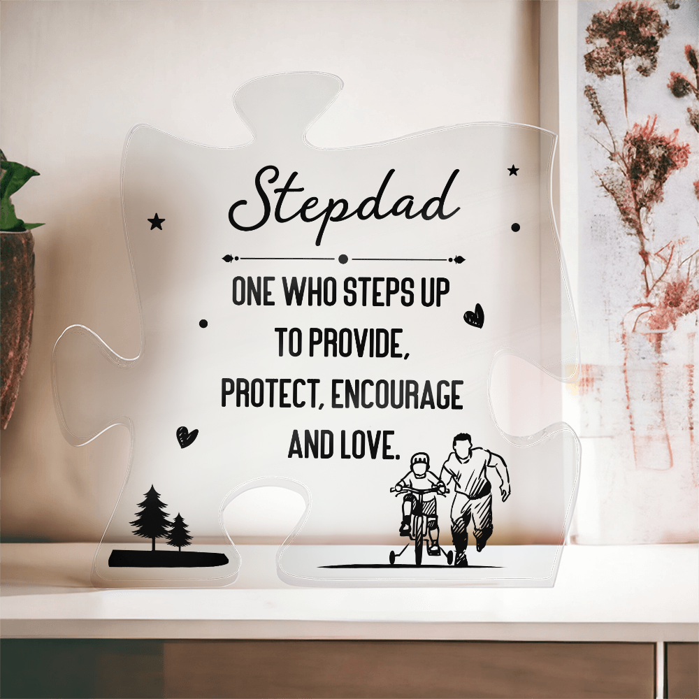 To My Stepdad Acrylic Puzzle Plaque - One Who Steps Up, Father's Day Gift for Stepdad
