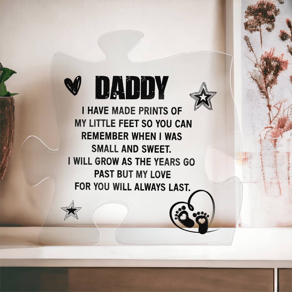 To My Daddy Acrylic Puzzle Plaque - Little Feet Prints, Father's Day Gift for Dad