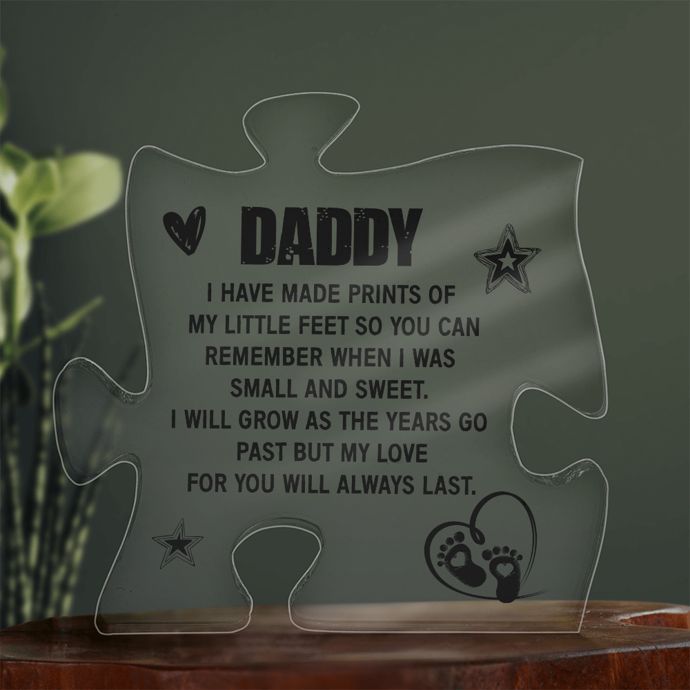 To My Daddy Acrylic Puzzle Plaque - Little Feet Prints, Father's Day Gift for Dad
