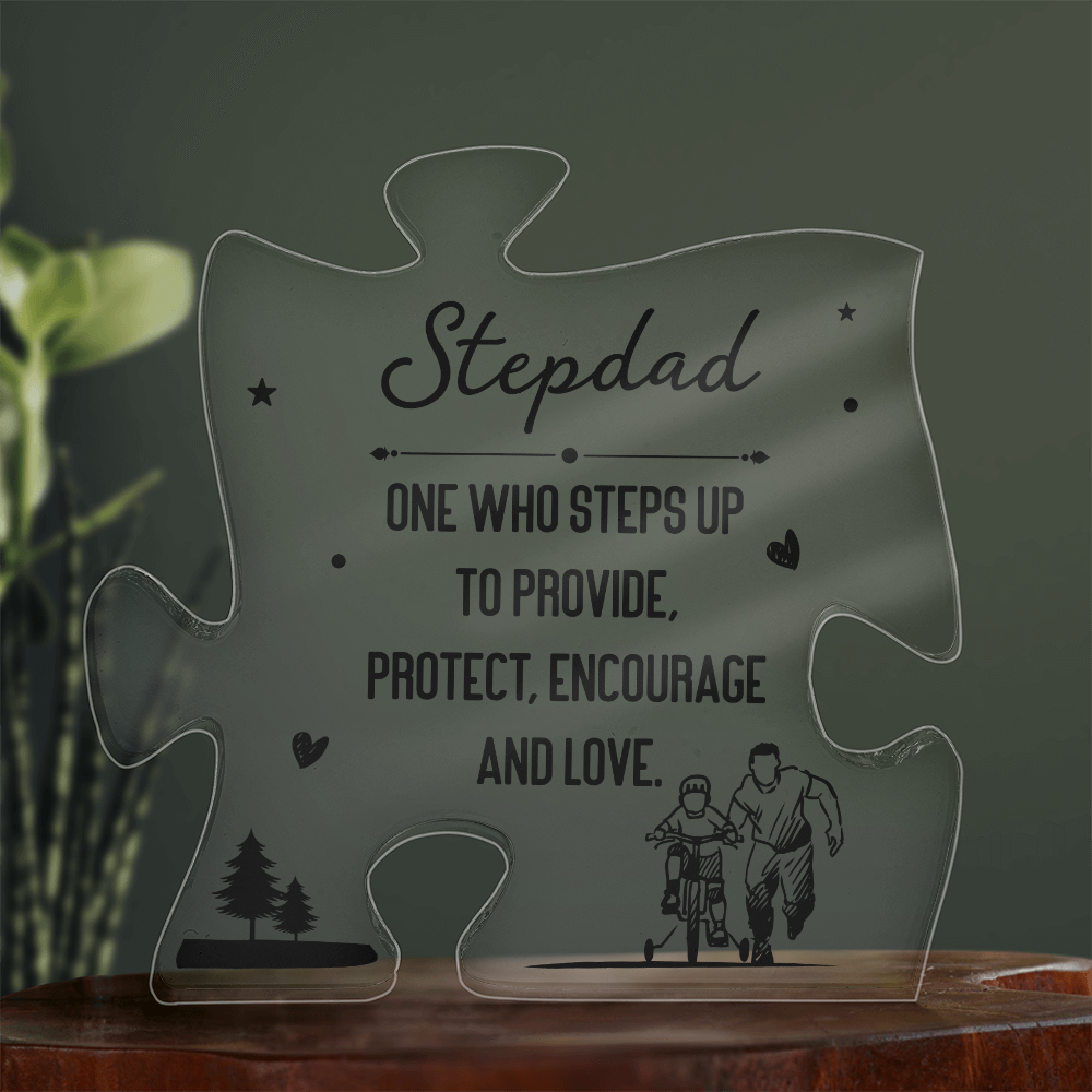 To My Stepdad Acrylic Puzzle Plaque - One Who Steps Up, Father's Day Gift for Stepdad