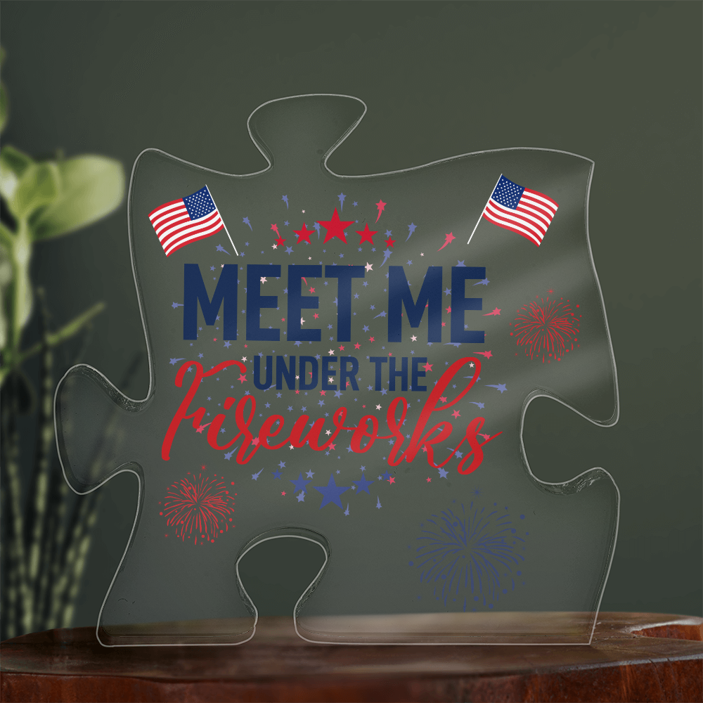Meet Me Under The Fireworks Acrylic Puzzle Plaque - 4th Of July Patriotic Gift, USA