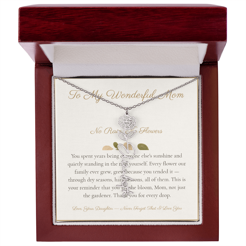 To My Wonderful Mom - No Rain No Flowers - Flower Name Necklace