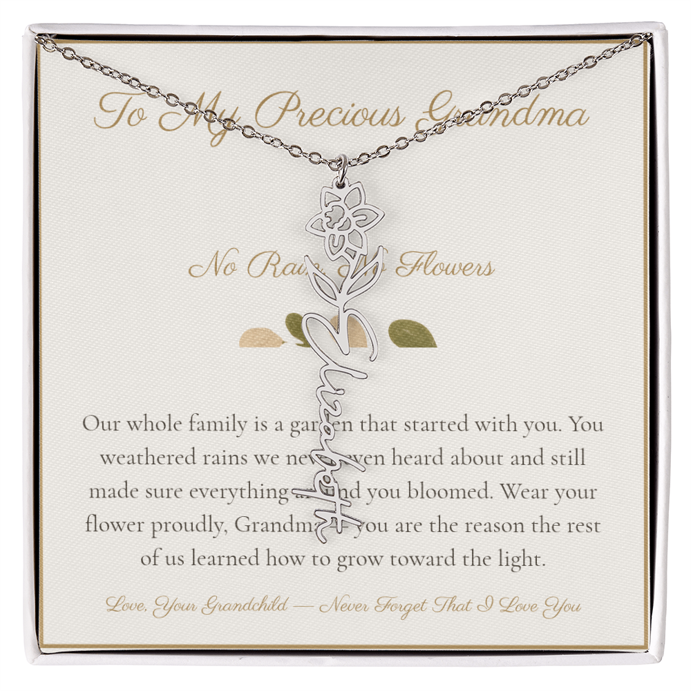 To My Precious Grandma - No Rain No Flowers - Flower Name Necklace