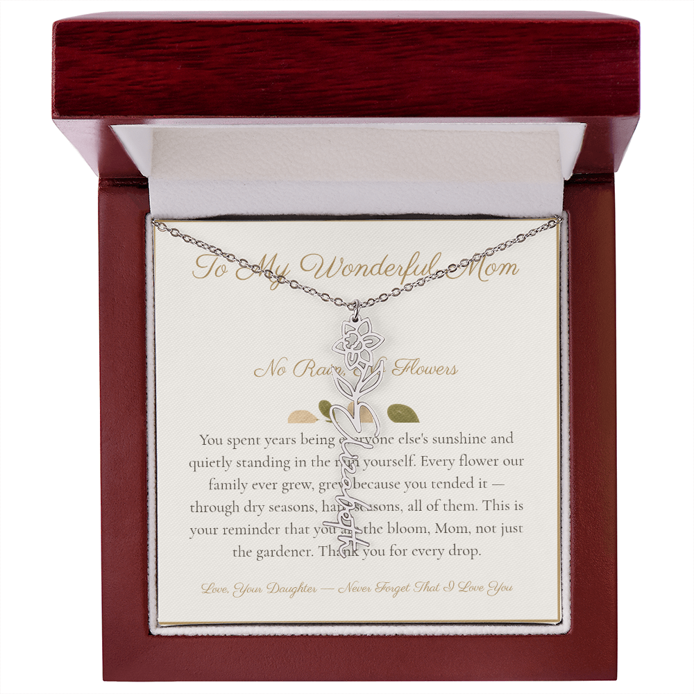 To My Wonderful Mom - No Rain No Flowers - Flower Name Necklace