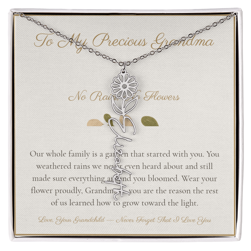 To My Precious Grandma - No Rain No Flowers - Flower Name Necklace