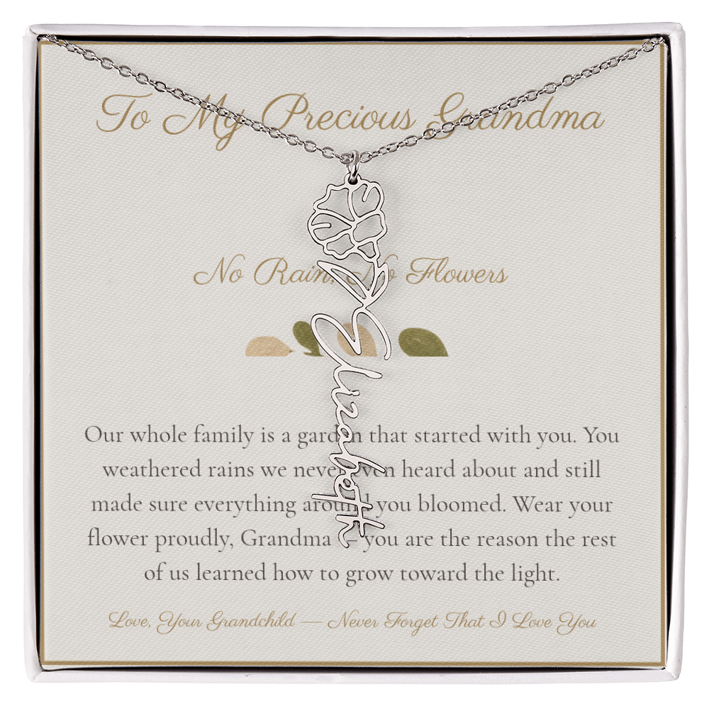 To My Precious Grandma - No Rain No Flowers - Flower Name Necklace