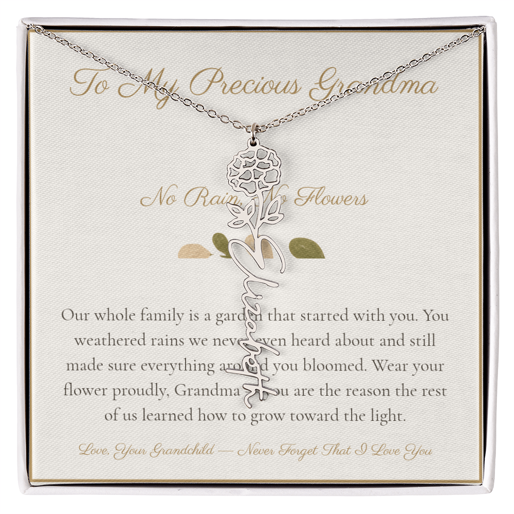 To My Precious Grandma - No Rain No Flowers - Flower Name Necklace