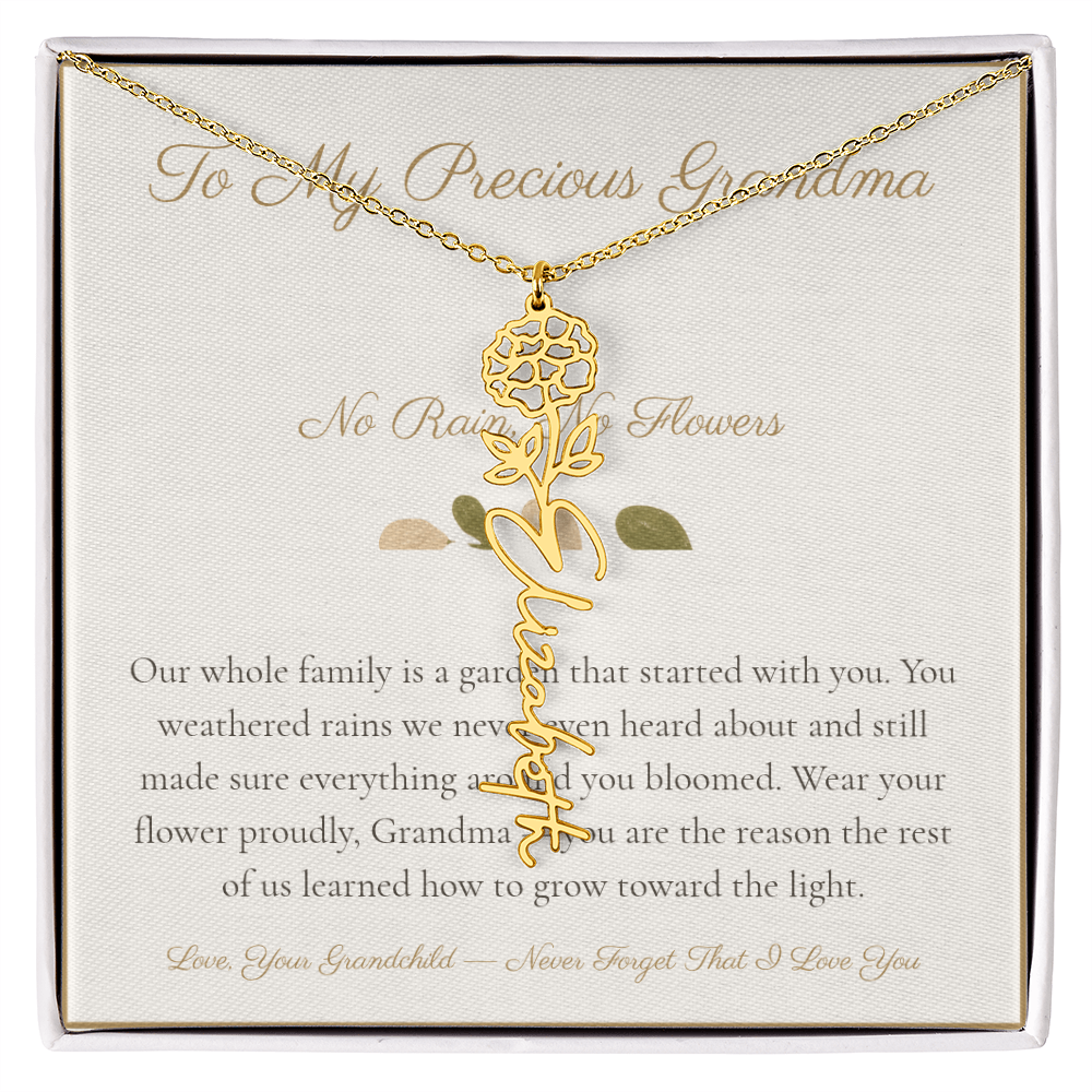 To My Precious Grandma - No Rain No Flowers - Flower Name Necklace
