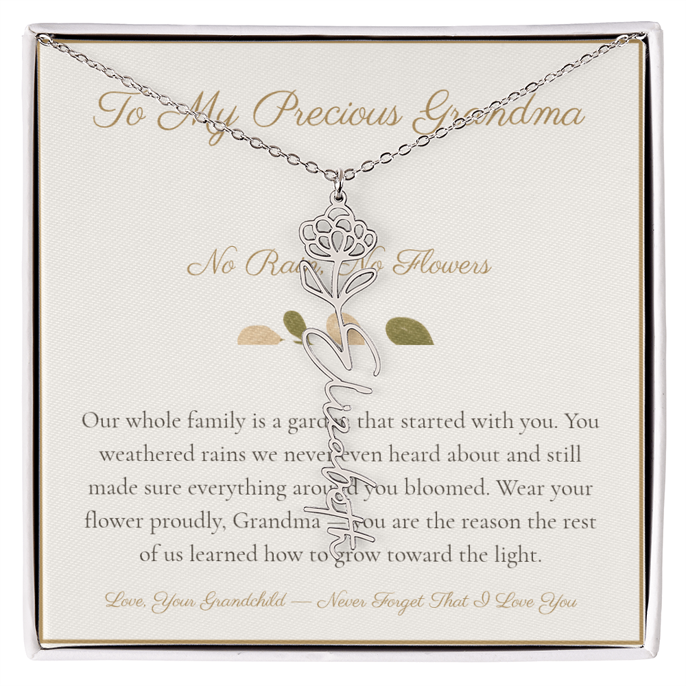 To My Precious Grandma - No Rain No Flowers - Flower Name Necklace